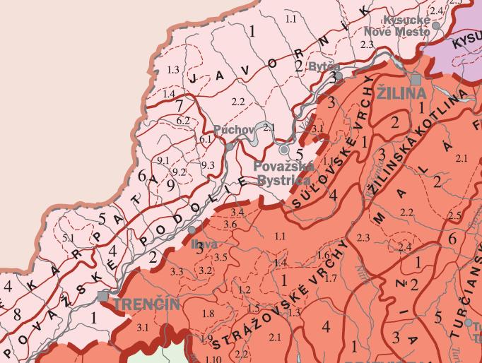 slieňovcov tu vystupuje bradlo Butkov (766 m n. m.) prerezané epigenetickou dolinou a západne od meandrov Váhu kozí chrbát Klapy (647 m n. m.). Georeliéf flyšového pásma: flyšové pásmo tvorí horská sústava na severnom okraji západokarpatského oblúka v dĺžke 1300 km so šírkou 60-75 km.