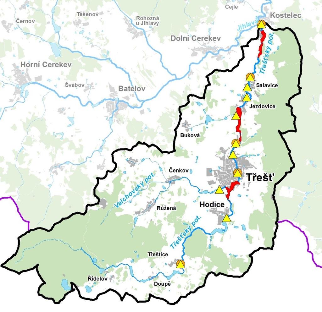 MONITORING TŘEŠŤSKÉHO POTOKA V povodí Třešťského potoka bylo provedeno 103 odběrů Sledováno bylo 11 profilů 5 pravidelných a 6 epizodických