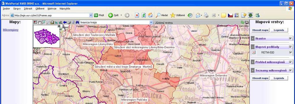 V této databázi lze získat informace o umístění mikroregionu, příslušnosti do kraje, okresu a ORP.