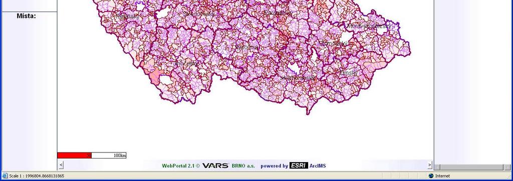 Geoaplikace Kliknutí na odkaz imr umožňuje vstup do geoaplikace. Mapa mikroregionů zobrazuje hranice a popis mikroregionů.