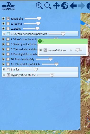 možné ju z obsahu mapy a mapovej zobrazovacej plochy odstrániť. Uchopením a potiahnutím (drag and drop) mapovej služby v module "Obsah mapy" je možné meniť poradie zobrazovaných mapových služieb.