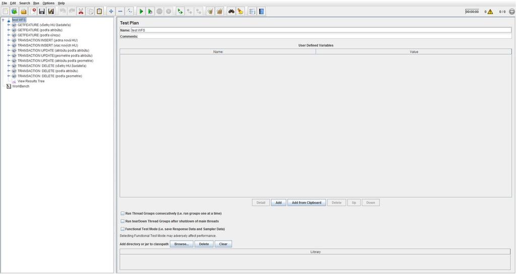 4. Otestovanie funkčnosti WFS-T prostredníctvom programu JMeter Pre potreby testovania jednotlivých druhov volaní počas vývoja je k tomuto manuálu priložený súbor testwfs.