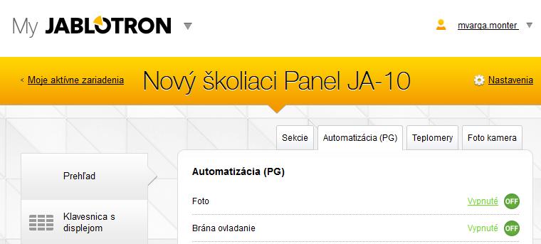 Aplikáciu MyJABLOTRON možno spustiť aj cez internetový prehliadač na stránke www.jablonet.net. Na prihlásenie slúžia rovnaké prihlasovacie údaje (e-mailová adresa a heslo), ktoré sa používajú aj v mobilnej verzii aplikácie.