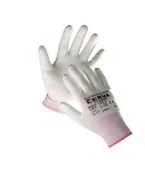 Ultra cienkie i lekkie, paroprzepuszczalne rękawice nylonowe częściowo powlekane poliuretanem. Doskonała ergonomia i czucie w palcach.
