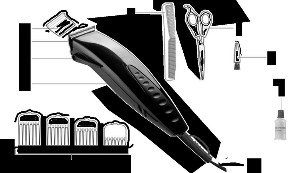 B attachments B1 hair length approx. 3 mm B2 hair length approx. 6 mm C accessory C1 brush C2 oil B3 hair length approx. 9 mm B4 hair length approx.