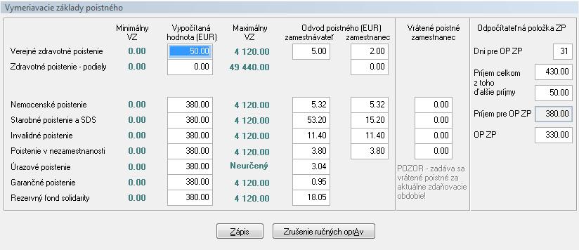 pre opravu hodnôt súvisiacich s OP ZP sú prístupné iba ak si zamestnanec v príslušnom mesiaci OP ZP uplatňuje.