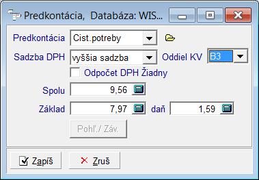 Program oddiel uvedený v parametroch zapíše do dokladu predkontácie, kde je možné ho editovať.