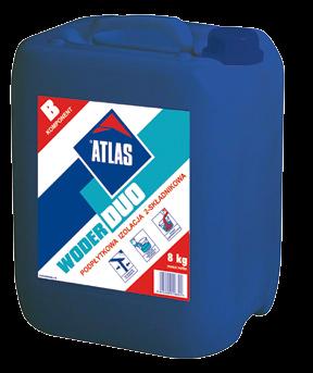 ATLAS WODER DUO dvojzložková hydroizolácia pre ľahké, stredné a ťažké hydroizolácie elastická, premosťuje vrypy a praskliny obsahuje výztužné polymérové mikrovlákna ideálny pod obklady a dlažby, na