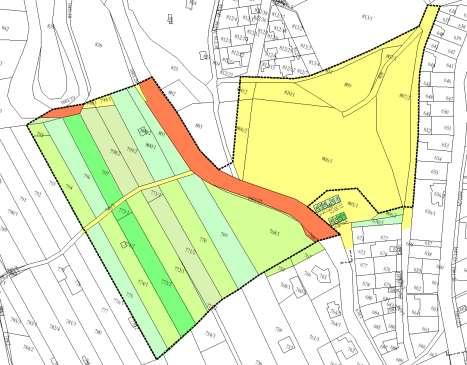 VLASTNICKÉ POMĚRY V ÚZEMÍ žlutě vybarvené = obecní pozemky červeně vybarvené = pozemky ČR odstíny zelené = pozemky soukromých vlastníků SCHEMA ROZDĚLENÍ ŘEŠENÉHO ÚZEMÍ DO BLOKŮ Obrázek bude doplněn