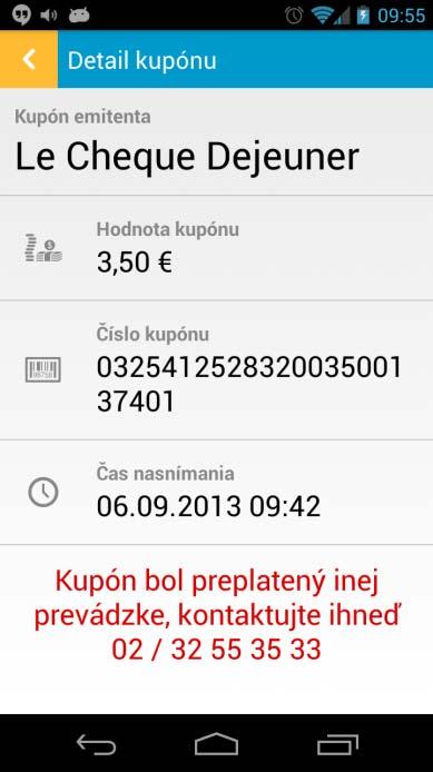 Pri týždennom a mesačnom prehľade overených kupónov sú jednotlivé dni oddelené dátumom. V zozname overených kupónov je možné listovať posúvaním prsta po obrazovke.