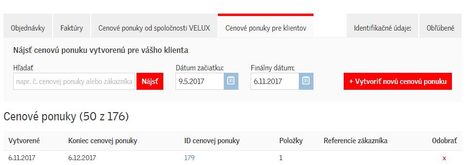 Vytvorenie klientskej cenovej ponuky z existujúcej cenovej ponuky Na zobrazenie cenovej ponuky kliknite na jej číslo