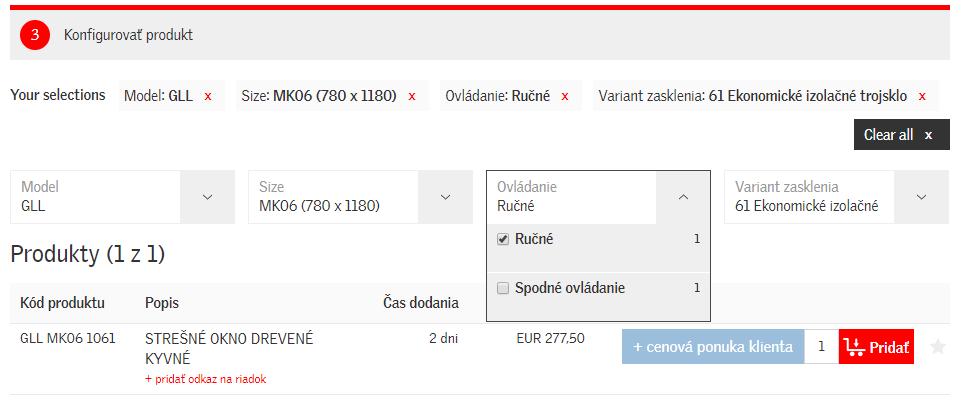 Vytvorenie cenovej ponuky so zľavou Velux 2) Ak si nie ste istí kódom požadovaných položiek, môžete použiť Konfigurátor na ich vyhľadanie. Napr.