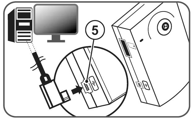 6. Uvedení kamery do provozu d) Zapnutí a vypnutí kamery a) Vložení paměťové karty Micro SD do kamery Zasuňte do slotu [4] na levé horní straně kamery podle výše uvedeného vyobrazení paměťovou kartu