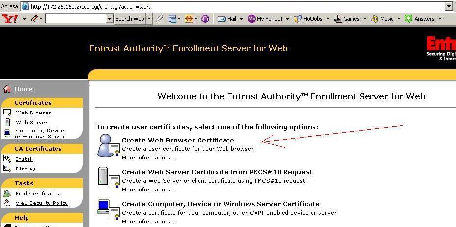Použití kódů žadatelem (WebConnector) Po přístupu na WebConnector volte nabídku Create Web Browser Certificate V Pozor: v případě IE8 nevolat adresu web connectoru přímo s