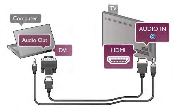Pomocí adaptéru DVI na HDMI P!ípadn" m#$ete pou$ít adaptér DVI na HDMI a p!ipojit po%íta% ke konektoru HDMI a audio kabel L/R p!ipojit ke vstupu AUDIO IN L/R na zadní stran" televizoru.