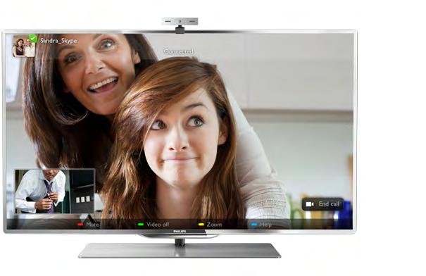 6 Slu"ba Skype Prost!ednictvím slu#by Skype m&#ete bezplatn% uskute"'ovat videohovory na televizoru. Z chytrého telefonu nebo tabletu m&#ete ovládat televizor, p!epínat kanály nebo m%nit hlasitost.