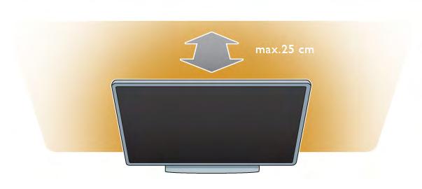 2 Instalace 2.1 Podstavec televizoru a montá! na ze" Chcete-li dosáhnout co nejlep(ího efektu funkce Ambilight, ztlumte osv&tlení v místnosti. Televizor umíst&te a! 25 cm od zdi.