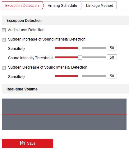 62 Obrázek 5 23 Detekce výjimky zvuku 2. Zaškrtnutím políčka Audio Loss Detection aktivujete detekci výjimky vstupu zvuku. 3.