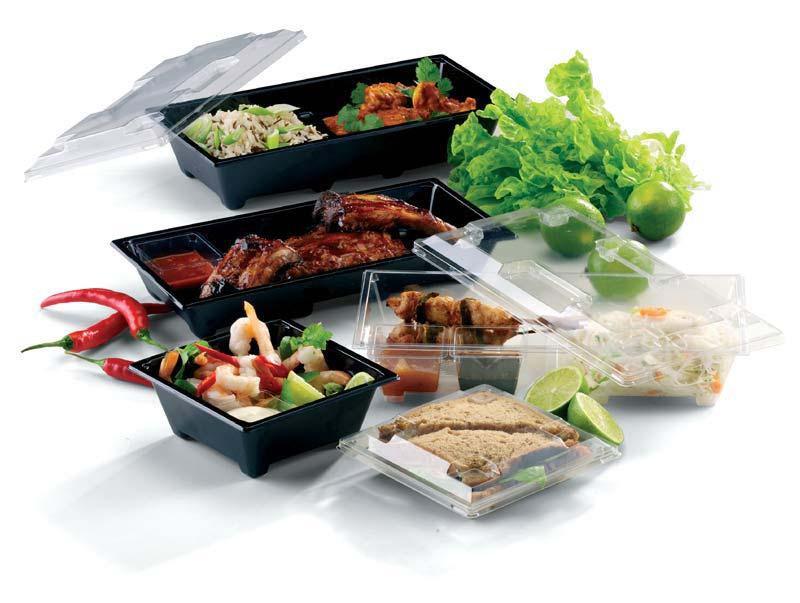 Gourmet Express - Systém misiek pre hotové jedlá Obdåžnikové misky a vieèka 4405730000 Obdåžniková miska dvojdielna 3x200 120x250x31 Èíra 240 PET 4405730701 Obdåžniková miska dvojdielna 3x200
