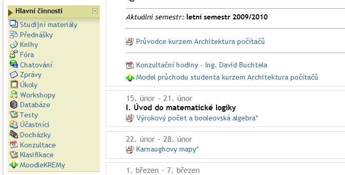 Ovládání a činnst mdulu Implementací mdulu MdleKREM se mdel průchdu studenta kurzem chvá jak jakákliv jiná činnst v systému Mdle, včetně jeh zařazení d základních struktur kurzu (hlavní nabídka či