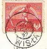 1922 má již znárodněné razítko jen s polským textem WISŁA.
