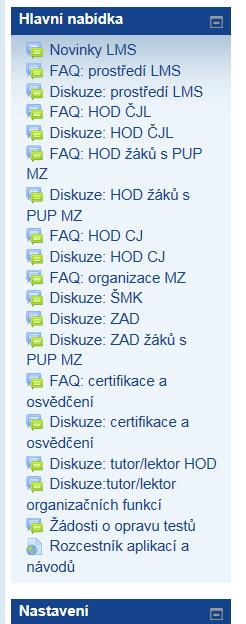 1: Odkaz na Rozcestník aplikací a návodů po přihlášení do LMS klikněte v Hlavní nabídce úvodní obrazovky na odkaz Rozcestník aplikací a návodů (obr.