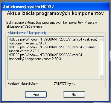 hlásenie o potrebe aktualizovať program NOD32.