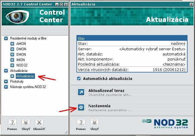 24. Otvorí sa vedľa ďaľšie okno Aktualizácia kde kliknete na tlačidlo Nastavenia