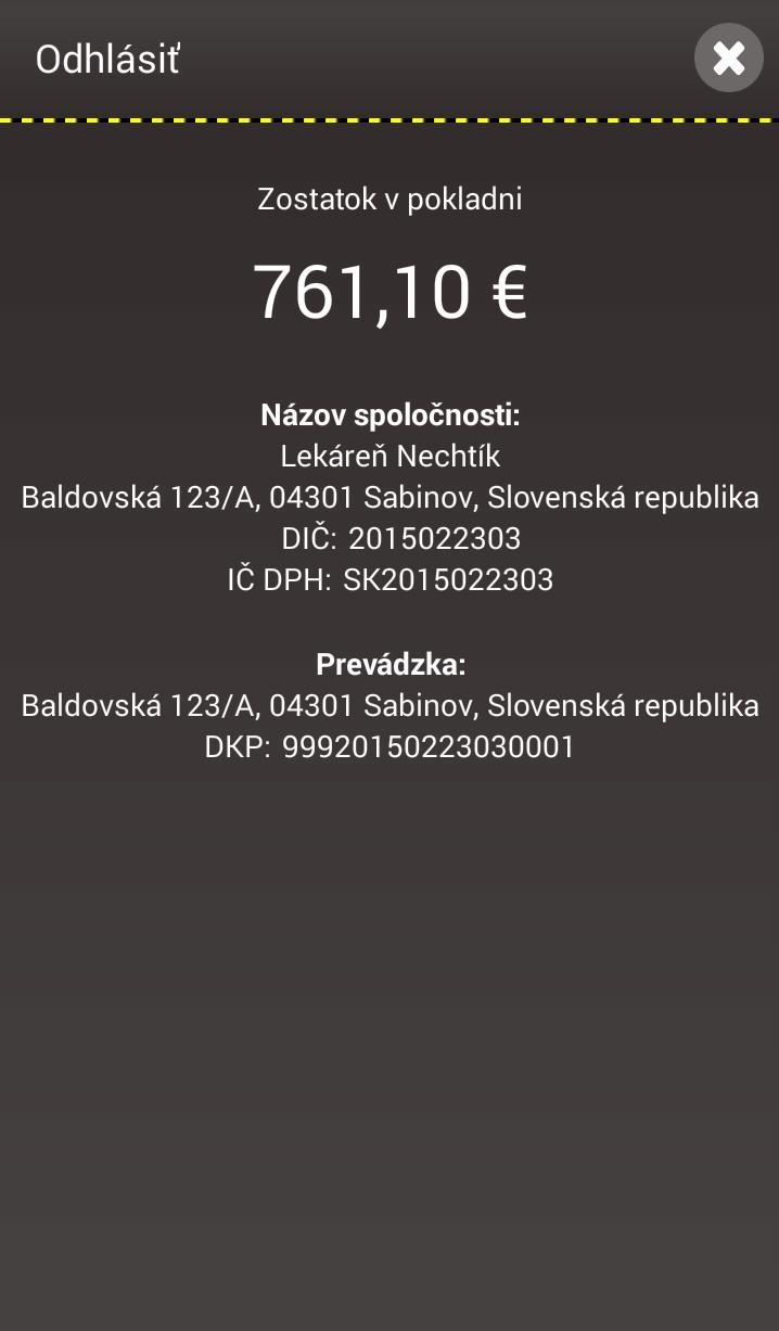 Strana 30 / 93 Obrázok 16: Informačná obrazovka 2.6 Odhlásenie z aplikácie Odhlásenie podnikateľa z aplikácie je možné pomocou tlačidla Odhlásiť (vľavo hore na obrazovke hlavného menu).