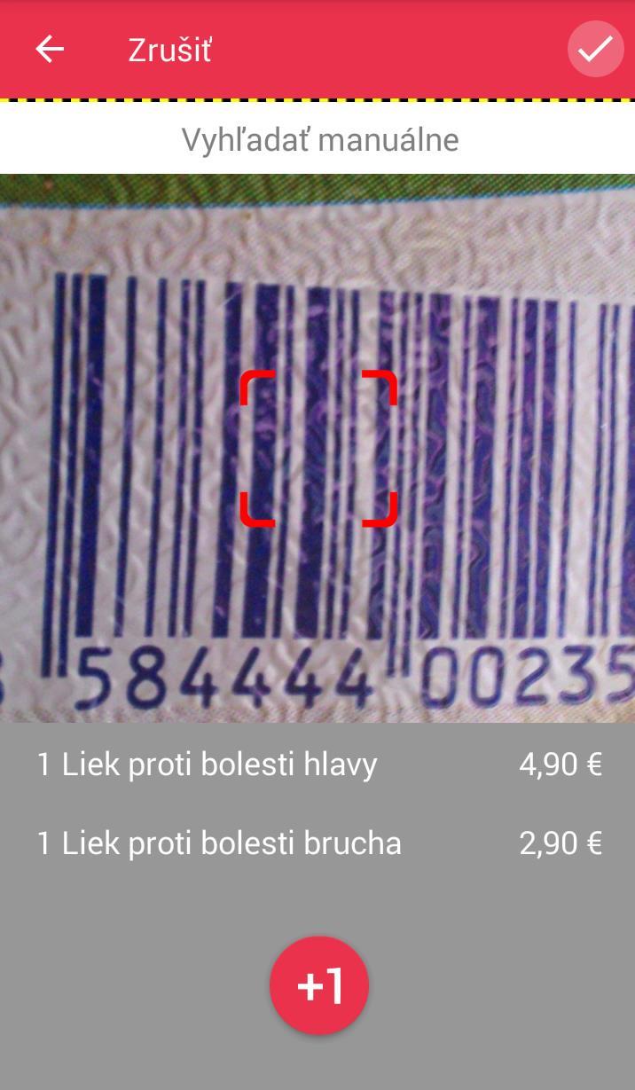 Podnikateľ má tiež možnosť vyhľadávania položiek manuálnym zadaním EAN kódu do poľa Vyhľadať manuálne (viď.