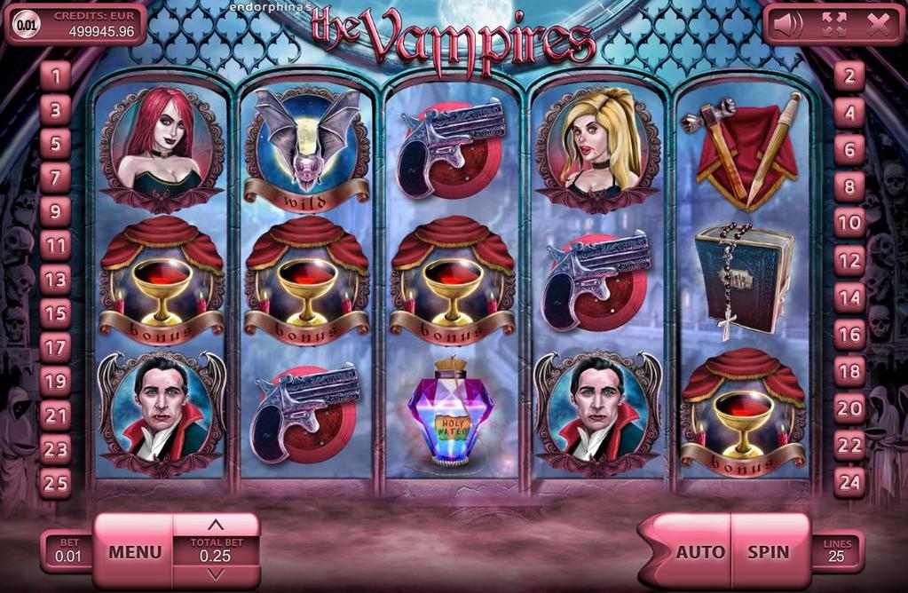 the Vampires je 5-valcový, multi-líniový výherný video prístroj. Vyhrať možno v závislosti od rozhodnutia hráča na 1-25tich herných líniách.