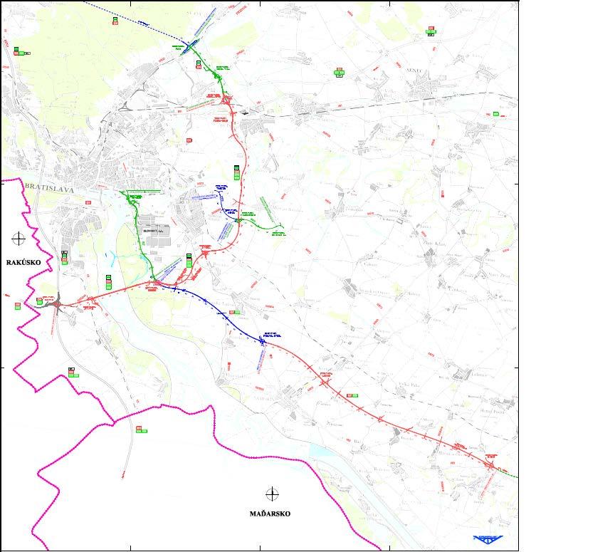 Obr. 1 Celková situácia Opis a umiestnenie prvkov a činností v rámci projektu, ktoré majú možný vplyv a označenie dotknutých oblastí (priložte mapy): V úseku od km cca 2,600 až po 5,300 bude stavba