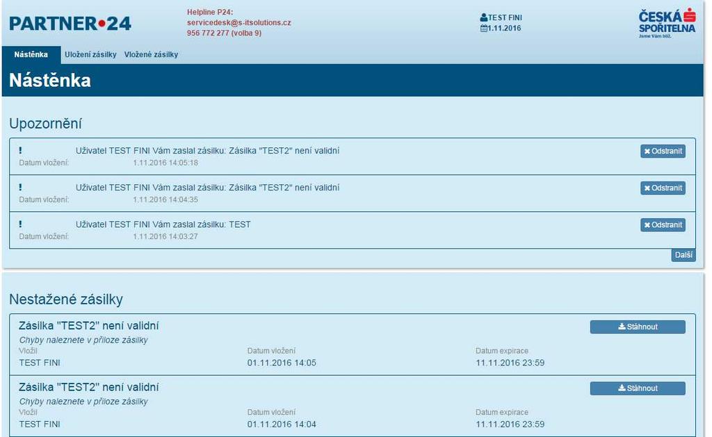 3. Bulletin Board After logging in the SBOX module of the Partner24 application, click on the tab Bulletin Board [Nástěnka]. The Bulletin Board (Figure 6) with parcels for you is displayed.