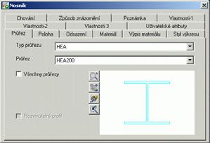 Příklad: Vytvoření přímých nosníků HEA200 délky 2500 mm Nastavte potřebný systém, podívejte se na obrázek výše.