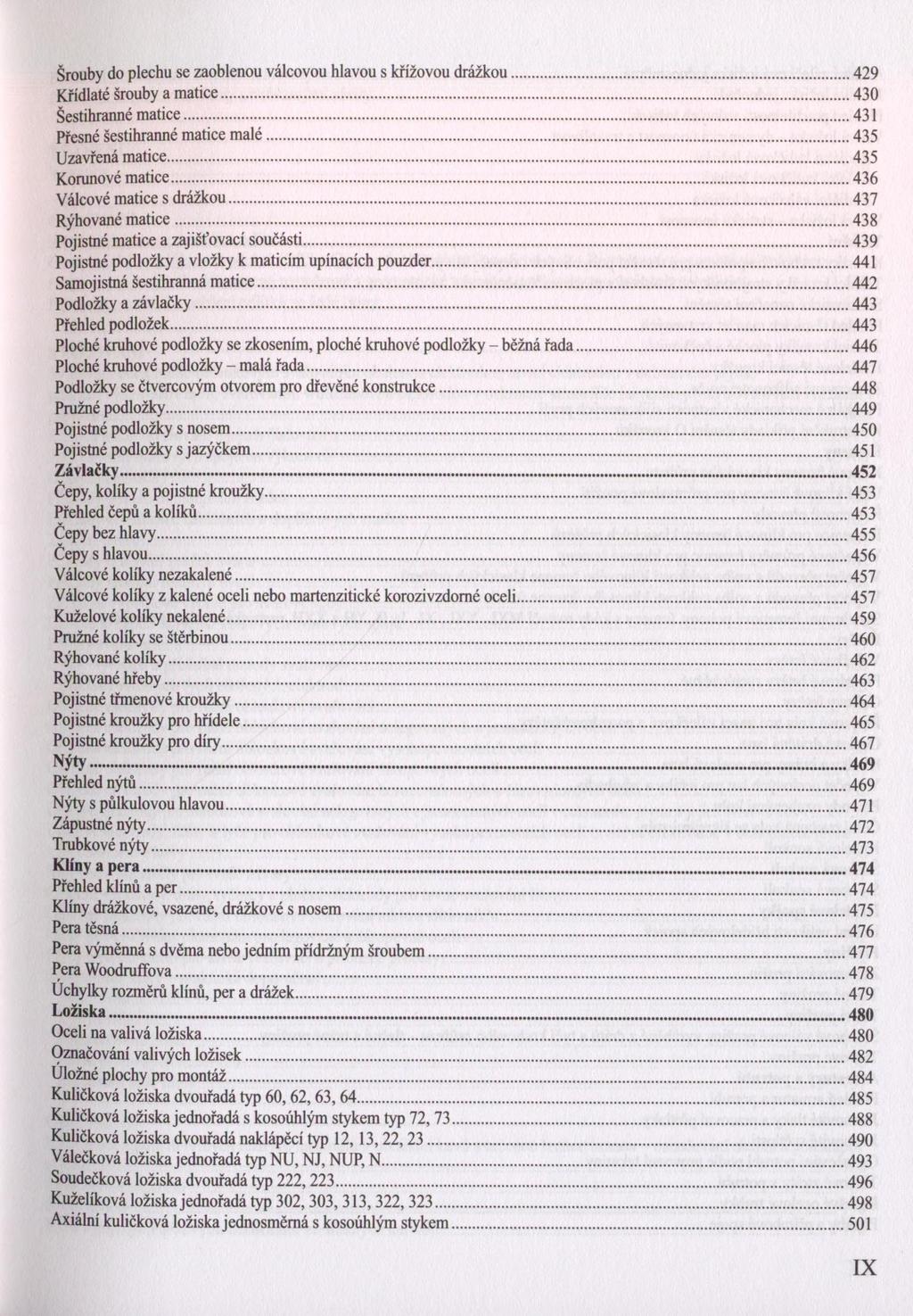 Šrouby do plechu se zaoblenou válcovou hlavou s křížovou drážkou...429 Krídlaté šrouby a matice...430 Šestihranné matice... 431 Přesné šestihranné matice m alé...435 Uzavřená matice.