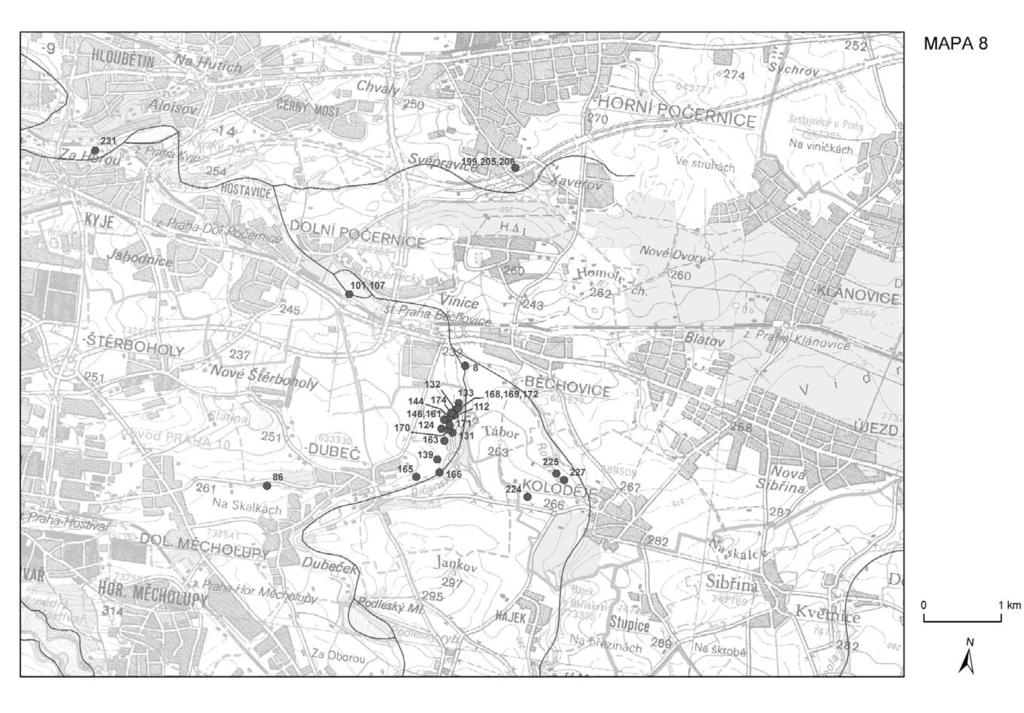 Mapa 8. Východní okraj Prahy a okolí.