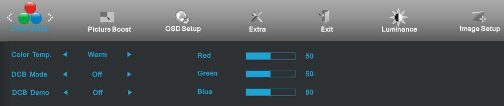 Color Setup (Nast. Barvy) 1. Stisknutím MENU (NABÍDKA) zobrazte nabídku. 2. Stisknutím tlačítka nebo vyberte poloţku (Color Setup (Nast. Barvy)) a stisknutím tlačítka MENU (NABÍDKA) vstupte. 3.