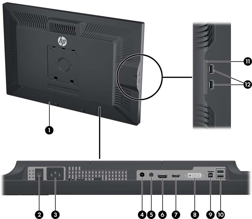 Komponent Funkce 10 Karta Informace Poskytuje informace potřebné pro telefonní hovor s podporou. 11 Konektory USB pro příchozí data (boční panel) Připojuje volitelná zařízení USB k monitoru.