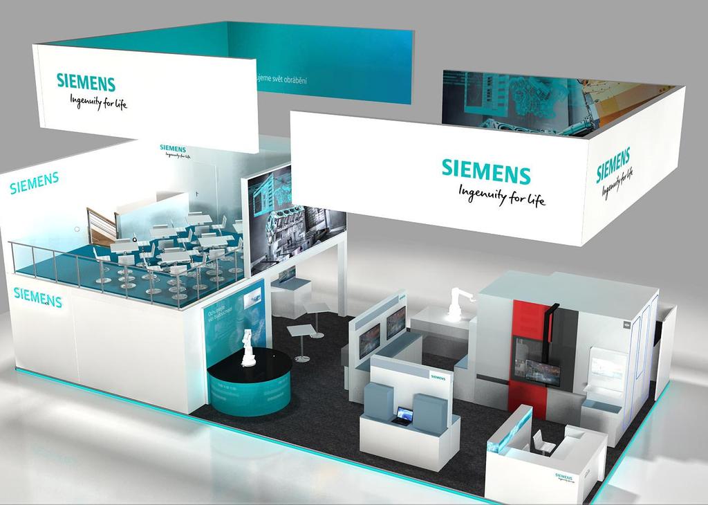 Expozice Siemens na MSV Mapa stánku 1. Precizní obrábění s novou softwarovou výbavou Siemens 2. Nové moduly Sinumerik Integrate 3. Simulace obrábění 5 6 3 7 4 8 1 4.