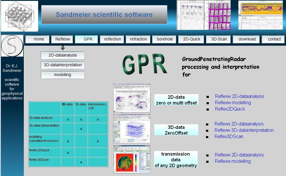 Obr. 10 Možnosti zpracování georadarových dat softwarem Reflexw (http://www.sandmeier-geo.de/gpr.html) Tento software umoţňuje importovat data ze všech nejznámějších softwarů.