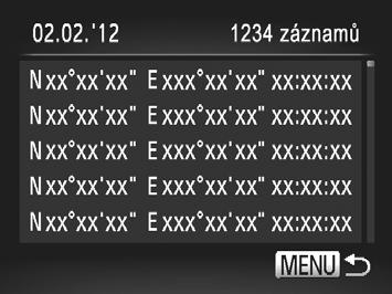 Použití funkce GPS Počet provedených záznamů Zkontrolujte soubory protokolu GPS. Vyberte datum a stiskněte tlačítko m.
