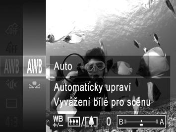 Toto nastavení se může vyrovnat účinku použití komerčně dostupných barevných korekčních filtrů. Vyberte položku S. Podle pokynů v krocích 1 2 na str. 97 vyberte položku S.