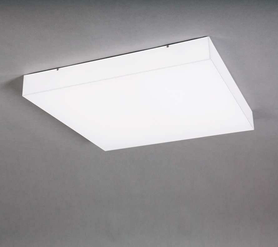 QUBBIC PX Surface mounted and suspended luminaires for fluorescent lamps White painted steel sheet base Satine plexiglass light cover Possibility direct or indirect ilumination Electronic or dimmable