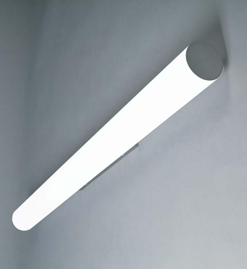 LONNGO Design surface mounted or suspended luminaires for fluorescent lamps Versions for vetrical or horizontal instalation Satine polycarbonate body and polished or brushed stainless steel sheet