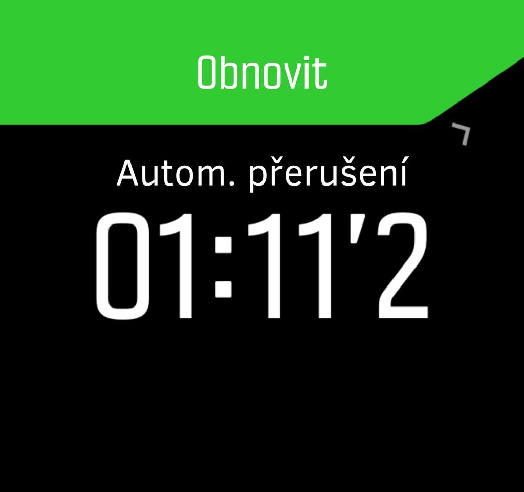 Je-li automatické přerušení během záznamu cvičení zapnuté, zobrazí se vám v případě automatického přerušení záznamu oznámení.