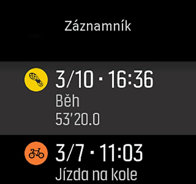 POZNÁMKA: Ikona záznamníku se bude zobrazovat šedě, dokud neproběhne synchronizace daného Move se systémem Suunto Movescount.