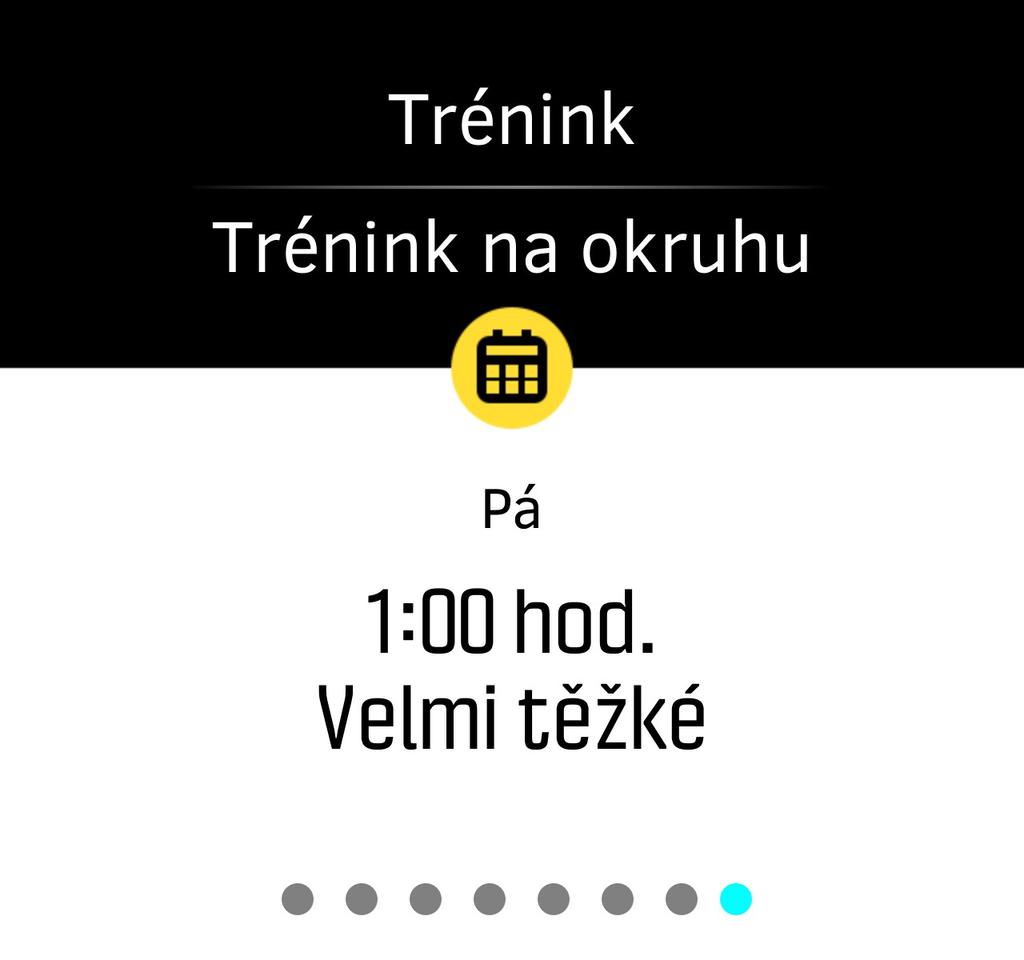 >> 4. Dvojím klepnutím na obrazovku opustíte zobrazení plánovaných tréninků a vrátíte se na časový displej. 3.