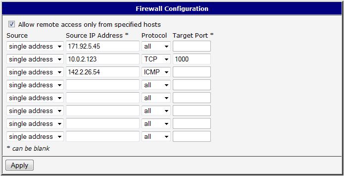 Příklad nastavení firewallu: 10.0.2.