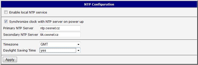 4.17. Konfigurace NTP klienta Konfiguraci NTP klienta lze vyvolat volbou položky NTP v menu.