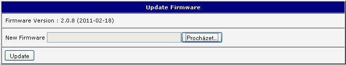 4.33. Aktualizace firmware Informace o verzi firmware a pokyny pro jeho aktualizaci lze vyvolat volbou položky Update Firmware v menu.